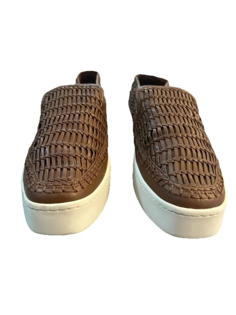 Vince Womens Stafford Woven Leather Platform Sneakers Size 7 Brown Casual Preppy - Picture 2 of 9